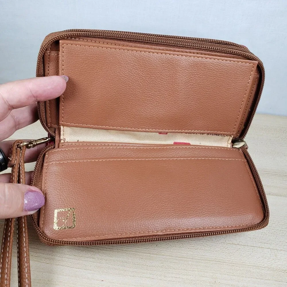 Stone Mountain Wallet Red Pebble Zip Around Credit Card Checkbook Coin Pocket